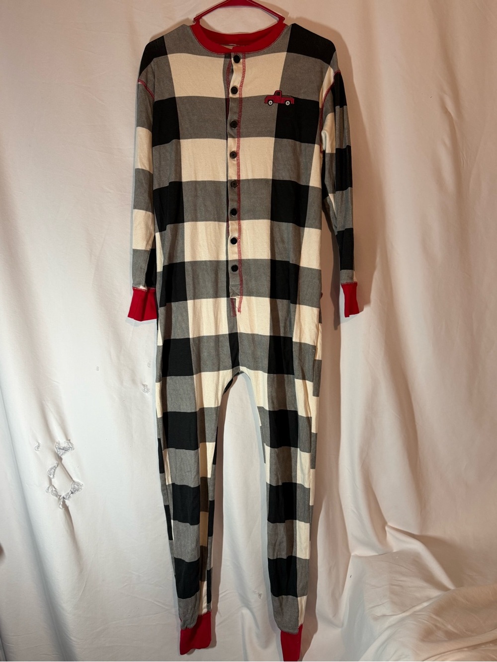 Lazy One Christmas Pajama Union Suit M Buffalo Plaid Tailgate Drop Seat Onesie